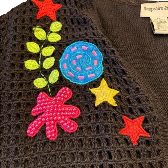 Hampshire Studio SeaLife Colorful Embroidered Black OpenFront Cardigan Womens XL - Picture 5 of 12